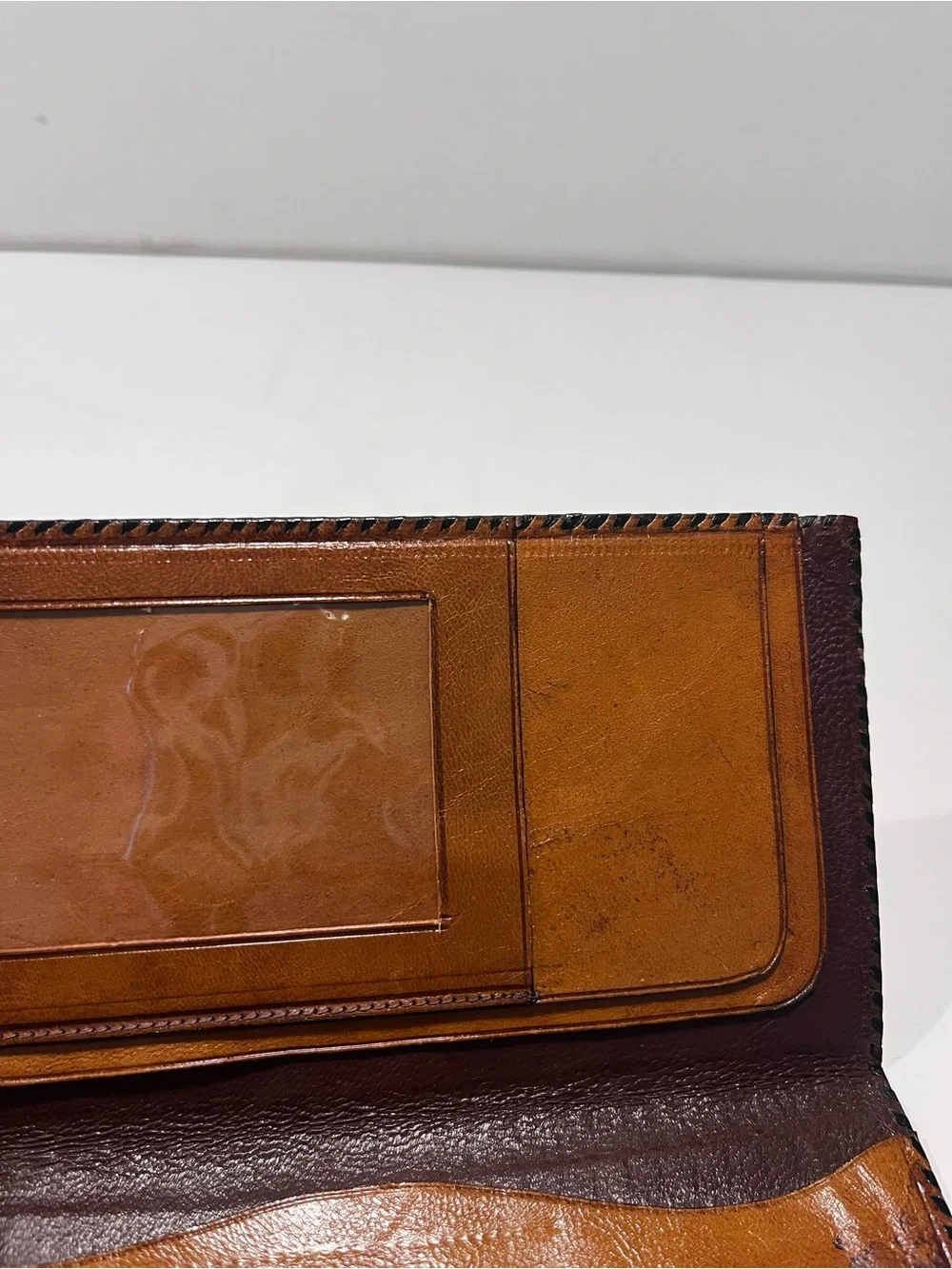 Vintage Handcrafted Leather Aztec Calendar Embossed Wallet & Check Book